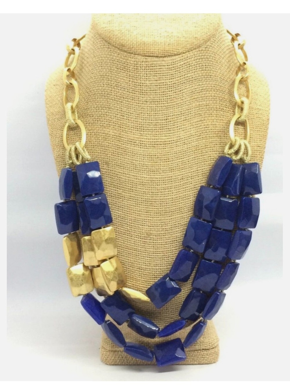 Stella & Dot Cobalt Blue and Gold Multi-Strand Statement Necklace